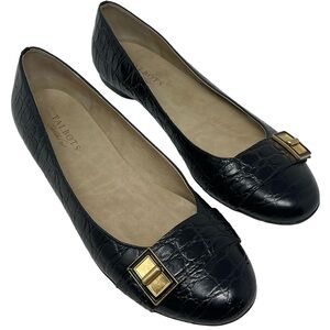 Talbots Black Croc Embossed Leather Gold Hardware Flats Women’s Size 10B